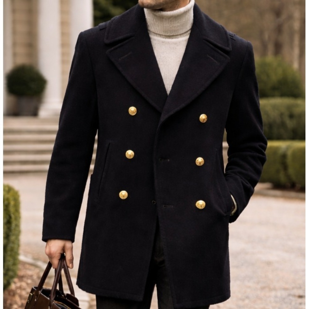 Vintage WWII 1940's Naval Mens Classic Wool Peacoat Size 34 Military Americana